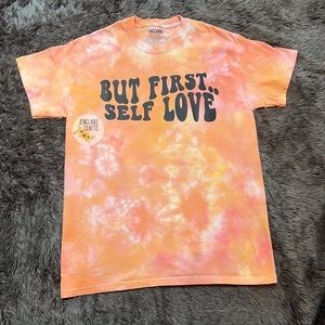 But first self love Tie Dye Graphic T Shirt NWT retro groovy